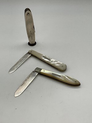 Lot 1123 - Two mother of pearl bodied silver bladed fruit...