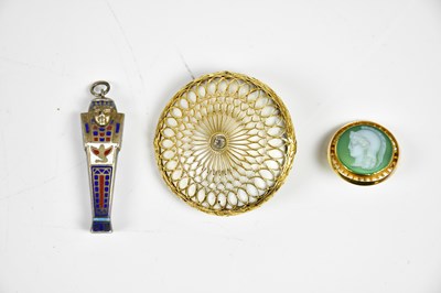 Lot 2190 - A green cameo brooch together with a larger...