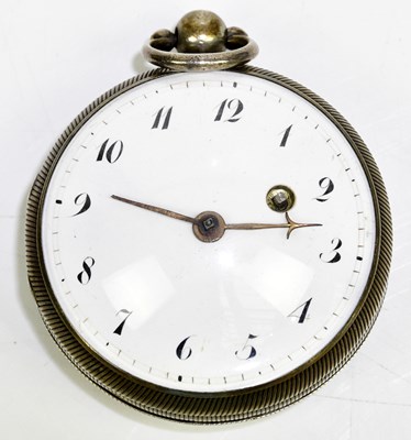 Lot 2195 - A white metal pair cased pocket watch, the...