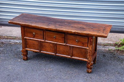 Lot 2364 - A Chinese elm low side table, with three...