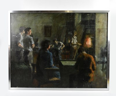 Lot 272 - J HADLEY; oil on canvas, pub scene, signed to...