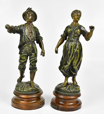 Lot 1441 - A pair of spelter figures, one modelled as a...