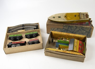 Lot 1098 - HORNBY; a tin plate train set with track and...