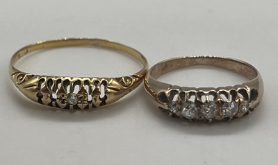 Lot 1212 - Two yellow metal diamond set rings both with...
