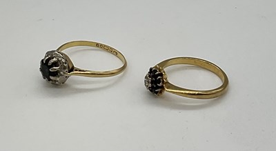 Lot 1237 - Two 18ct yellow gold sapphire and diamond...