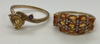 Lot 1244 - Two 9ct yellow gold dress rings, combined...