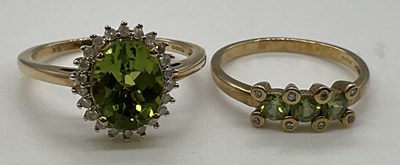 Lot 1245 - Two 9ct yellow gold dress rings including one...