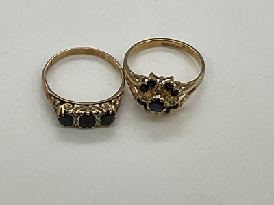 Lot 1235 - Two 9ct yellow gold dress rings each set with...
