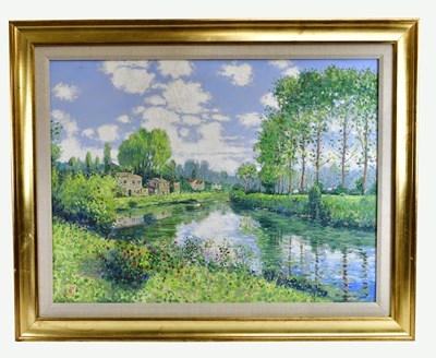 Lot 265 - DAVID MCLOUGHLIN; oil on canvas, river scene,...