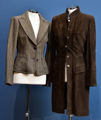 Lot 1023 - ANNA LASCATA; a full length brown suede fully...