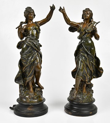 Lot 1153 - Two spelter figures, 'Nélodie' and 'Le Dessin',...