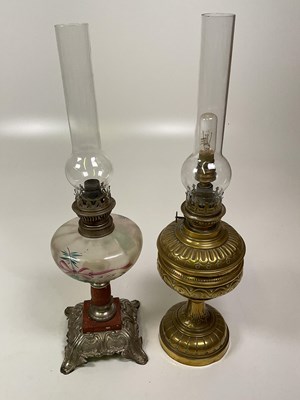 Lot 349 - Two French converted oil lamps.