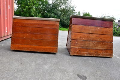 Lot 2300 - Two pine sectioned vaulting suede topped...