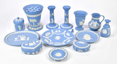 Lot 2070 - WEDGWOOD; a collection of blue jasperware...