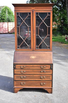 Lot 2685 - An Edwardian inlaid mahogany bureau bookcase,...