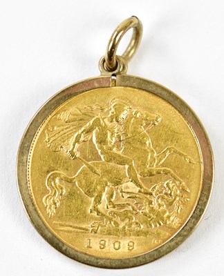 Lot 3129 - An Edward VII half sovereign, 1909, in pendant...