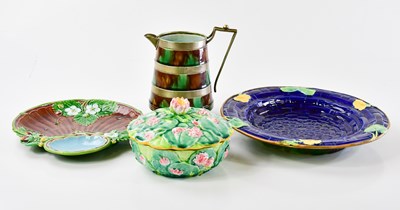 Lot 1459 - MINTON; a 19th century majolica leaf shaped...