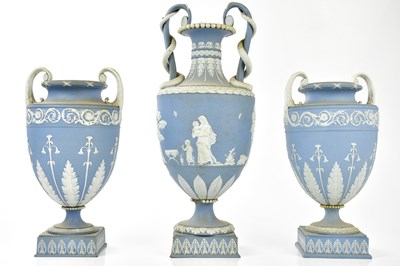 Lot 2037 - WEDGWOOD; a trio of 19th century twin handled...