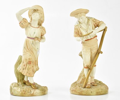 Lot 2162 - ROYAL WORCESTER; a pair of blush ivory figures...