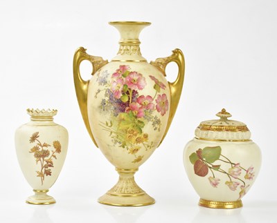 Lot 2049 - ROYAL WORCESTER; three pieces of blush ivory...