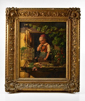 Lot 6192 - L.PILTIET; oil on canvas, young girl in window,...