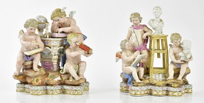 Lot 2159 - MEISSEN; a pair of 19th century figure groups,...
