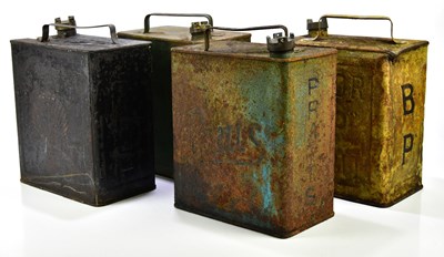 Lot 1390 - Four vintage metal petrol cans, including BP,...