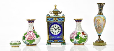 Lot 2313 - A decorative enamel carriage clock with twin...