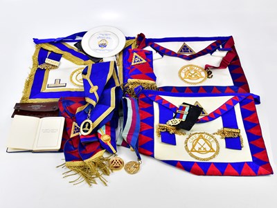 Lot 1391 - A small collection of Masonic regalia,...