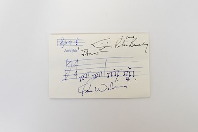 Lot 340 - JAWS; a notecard signed by Peter Benchley and...
