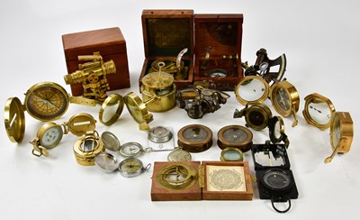 Lot 2237 - A group of reproduction brass compasses,...