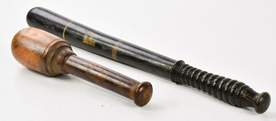 Lot 458 - An ebonised truncheon inscribed 'VR' together...