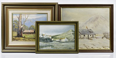 Lot 280 - RONALD PETERS, oil on board, landscape, bears...