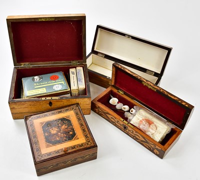 Lot 1012 - A 19th century painted satin walnut work box...