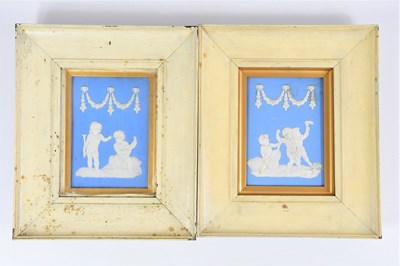 Lot 1450 - WEDGWOOD; a pair of 19th century jasperware...