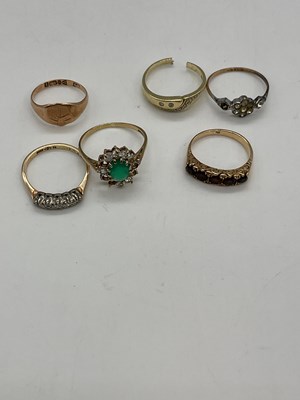 Lot 1184 - Six various 9ct yellow gold dress rings, some...
