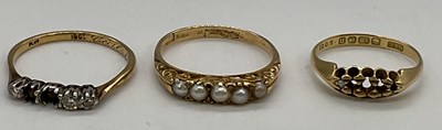 Lot 1178 - Three 18ct yellow gold rings (two missing...
