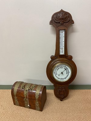 Lot 523 - A walnut and brass letter box and an oak...