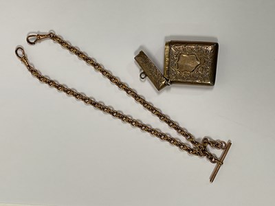 Lot 1159 - A 9ct yellow gold fob chain with central T-bar...