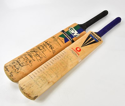Lot 1406 - Two multi-signed full sized cricket bats,...