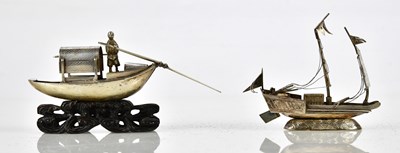 Lot 2581 - A Chinese white metal figure of a junk,...