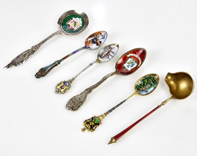 Lot 2616 - A group of three Continental enamelled spoons,...
