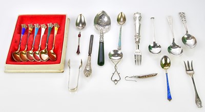 Lot 2733 - Six Norwegian sterling silver and enamel...