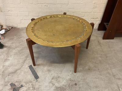 Lot 2553 - An Indian brass topped Benares table with...