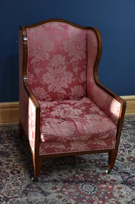 Lot 6629 - An Edwardian inlaid mahogany frame wingback...
