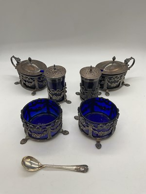 Lot 1065 - An Edwardian hallmarked silver six piece cruet,...