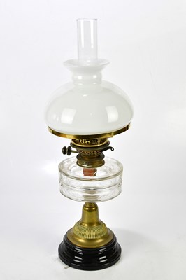 Lot 1616 - A cut glass two tier vessel oil lamp with...
