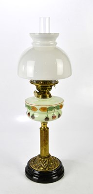Lot 1592 - An original Victorian brass column oil lamp...