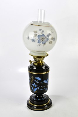 Lot 1596 - A Victorian black painted drop-in fount oil...