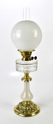 Lot 1566 - A cut glass two tier vessel oil lamp with...